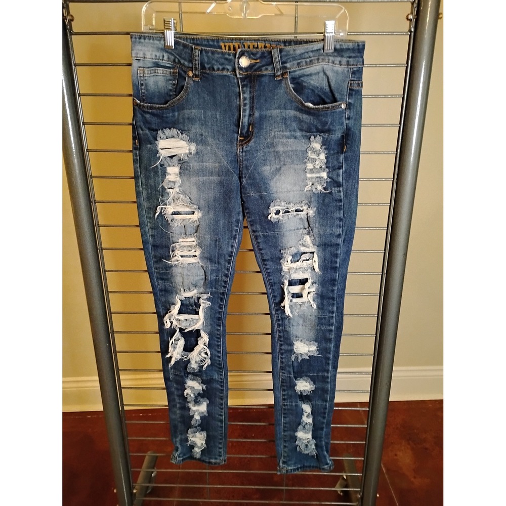 VIP Jeans Womens Size 11 Distressed Shredded Skinny Denim Medium Wash 2-7991AN